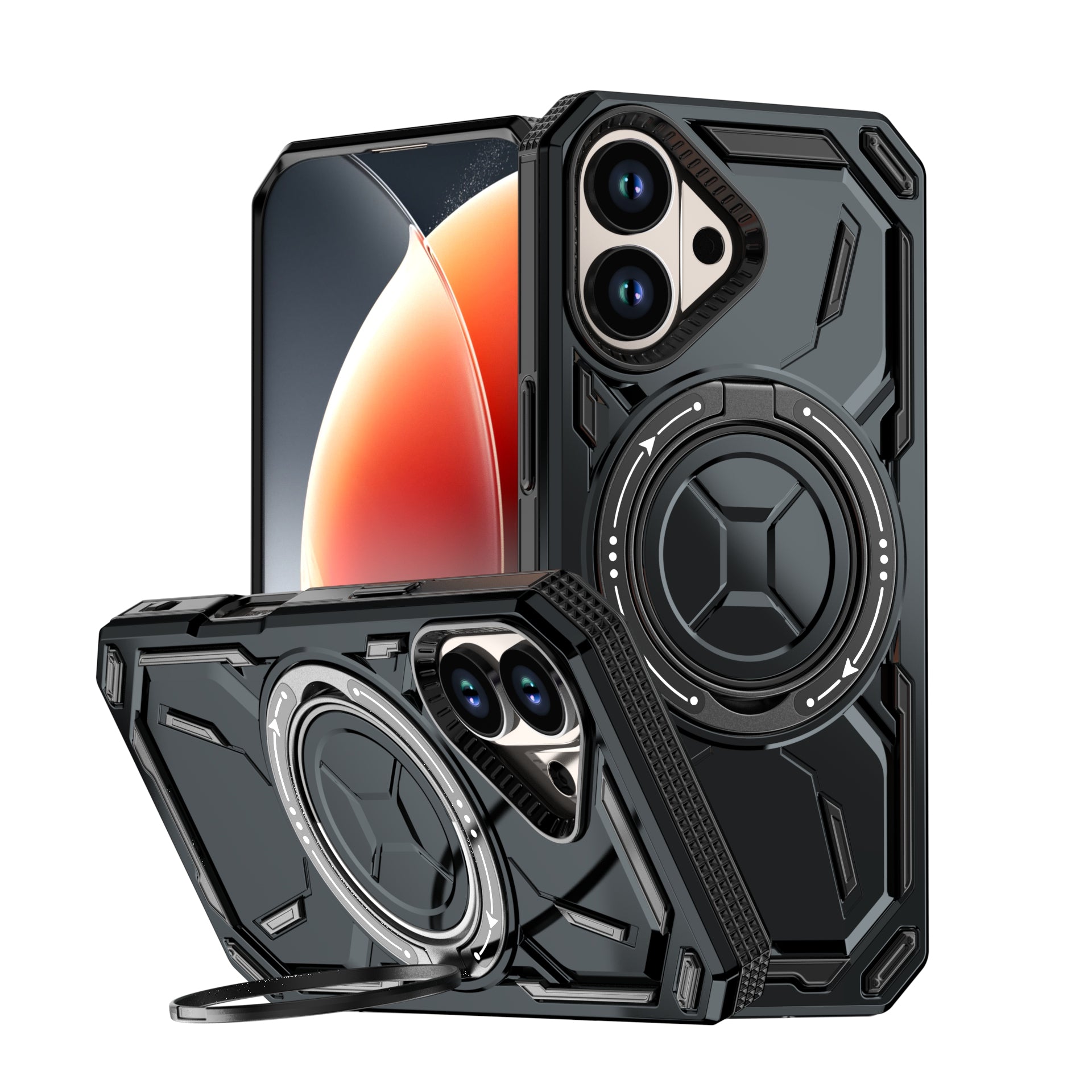 Rugged Ring Stand Protective Case for iPhone 17 / iPhone Air / 16 / 15 Pro Series